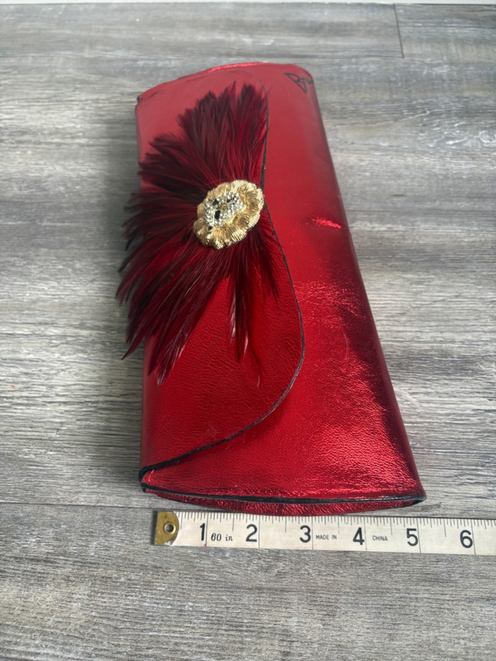 Luxury Handcrafted Metallic Red Leather Clutch - Picture 10 of 13